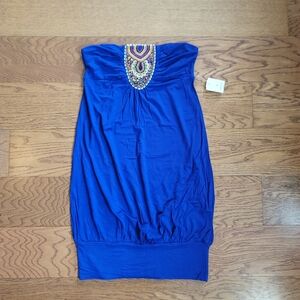 Twenty One Strapless Beaded Tunic Royal Blue XS NWT